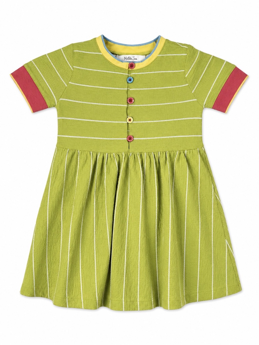 Matilda Jane Short Sleeve Lime Green Striped Summer Twirl Textured Dress size 4